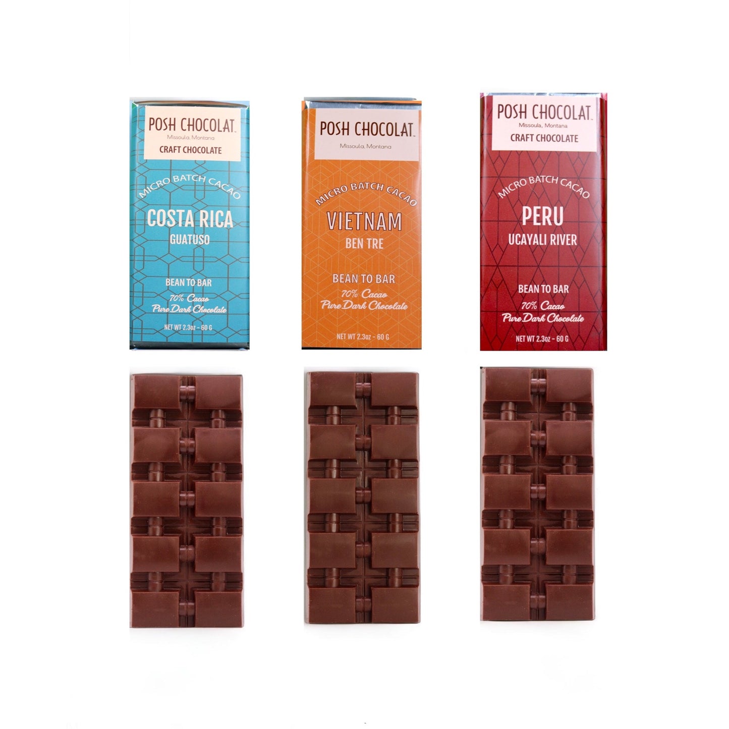 Single Origin COSTA RICA, VIETNAM & PERU 70% Cacao BUNDLE