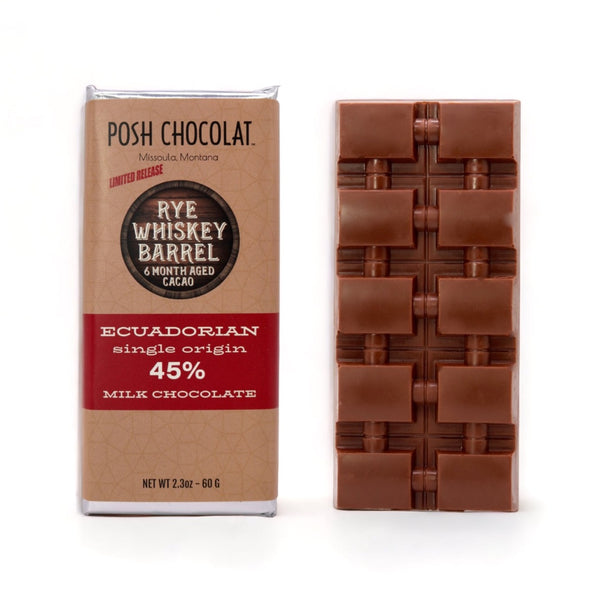 Rye Whiskey Barrel 6 Month Aged 45% Single Origin Ecuadorian Milk Chocolate Bar